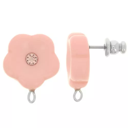 15mm resin flower studs with rhinestones - Rose dragée x2
