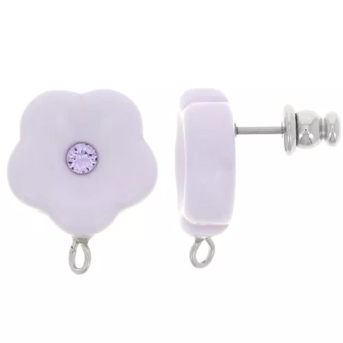 15mm resin flower studs with rhinestones - Parma x2