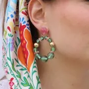 15mm clear resin flower studs with rhinestones - Royal Blue x2