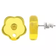 15mm clear resin flower studs with rhinestones - Sunshine yellow x2