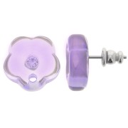 15mm clear resin flower studs with rhinestones - Lavender x2|raw }}