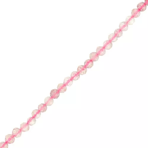 Round faceted beads 3 mm gemstone - Strawberry Quartz x38cm