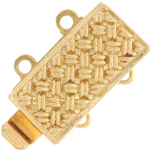 13x9.5mm Rectangle clasp 2 rows to clip - weaving pattern - Gold tone x1