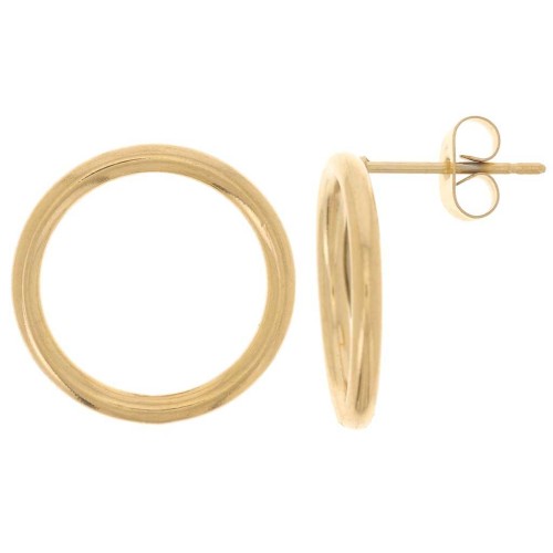 18mm 304L stainless steel hollow circle earstuds - Gold Tone x2
