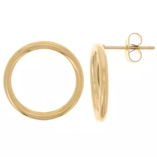 18mm 304L stainless steel hollow circle earstuds - Gold Tone x2