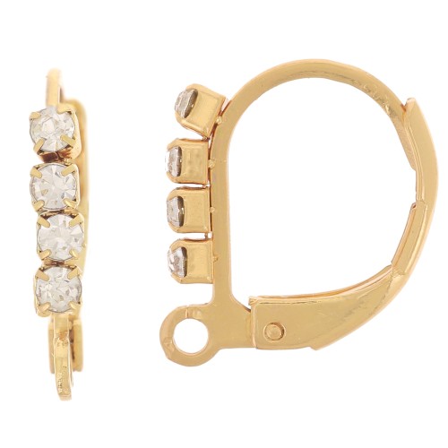 14 mm 304L stainless steel rhinestone leverback with open ring - Gold x2