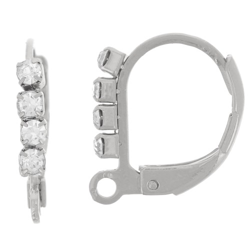 14 mm Rhinestone Stud Earrings with Open Hoops - 304L Stainless Steel (2-pack)