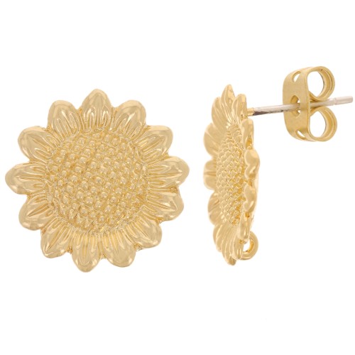 15mm sunflower earstuds with open hoop - Fine Gold-plated x2
