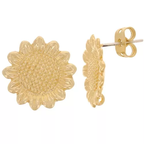 15mm sunflower earstuds with open hoop - Fine Gold-plated x2