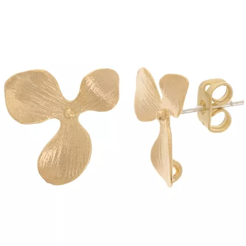 15mm Textured Flower EarStuds with Open ring - Fine Gold-plated x2