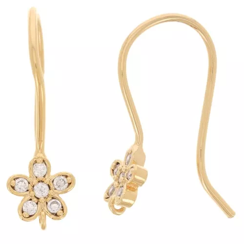 Flower and zirconium oxide earwires - Fine gold plated x2