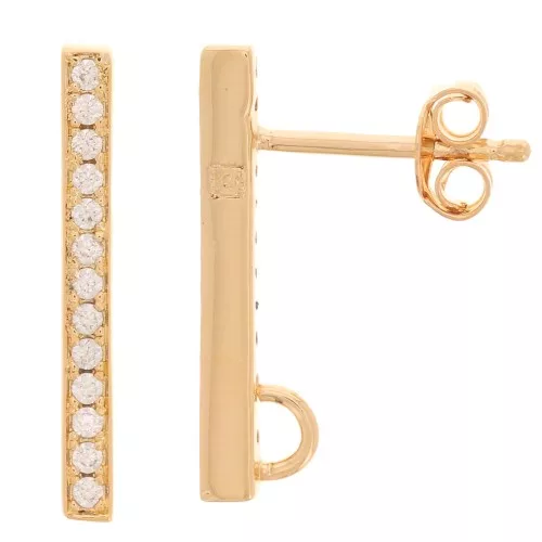 19x2mm Bar stud earrings with zirconium oxides - 3 microns Gold-plated x2