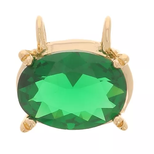 8x8.5mm Oval pendant with zirconium oxide - 3 micron gold-plated - Green x1