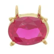 Oval pendant with zirconium oxide 8x8.5 mm - 3-micron gold-plated - Fuchsia
