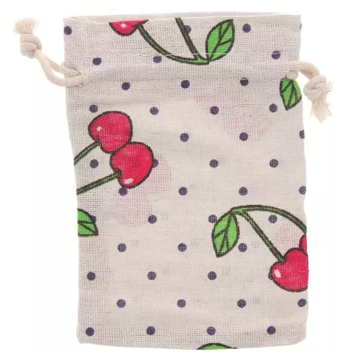 95x140mm Jute-effect polycotton pouch cherry pattern - Beige - Red x1