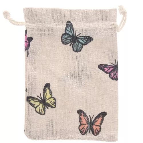 95x140mm Jute-effect polycotton pouch butterflies - Beige - Multicolored x1