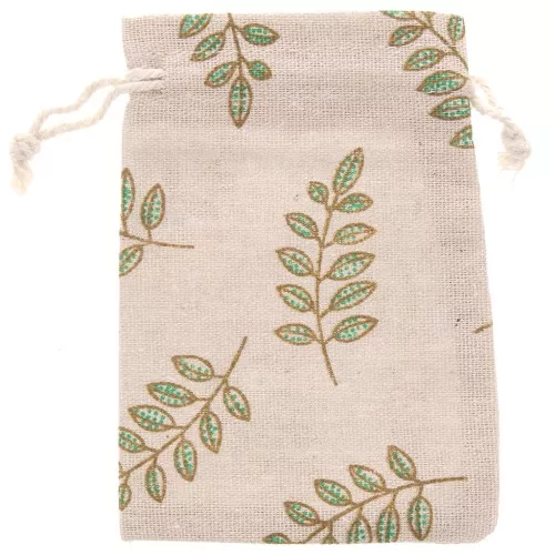 95x140mm Jute-effect polycotton pouch foliage pattern - Beige - Multi-green x1