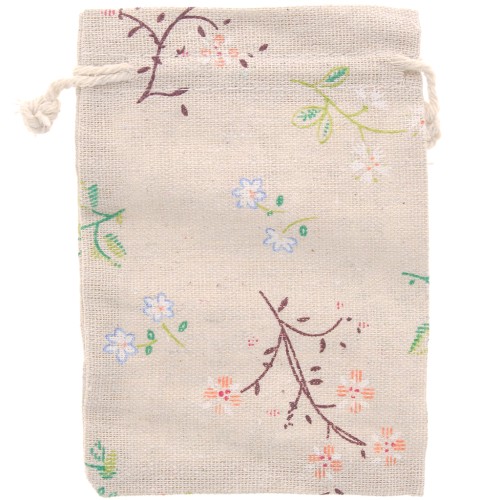 95x140mm Jute-effect polycotton pouch floral pattern - Beige - Multicolored x1