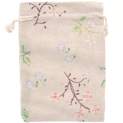 95x140mm Jute-effect polycotton pouch floral pattern - Beige - Multicolored x1