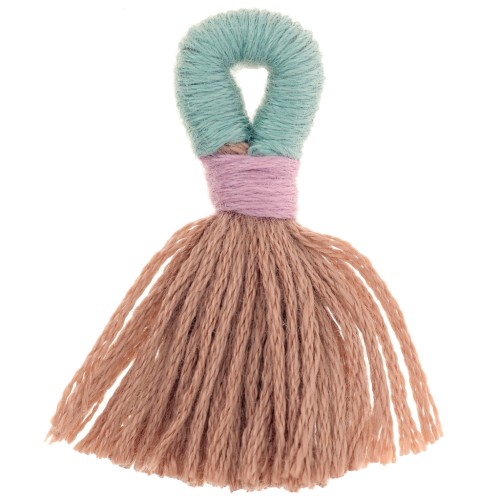 43mm Large cotton tassel with tie - Brown - Sage green x1