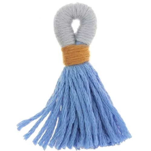 43mm Large cotton tassel with tie - Sky blue - Grey x1