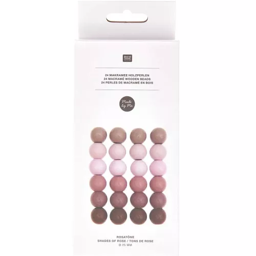 25mm Set of 24 large-hole round wooden beads for macramé - Multi-pink x1