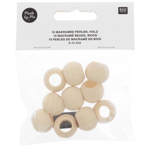 Set of 10 large-hole round wooden beads 19 mm for macramé - Natural