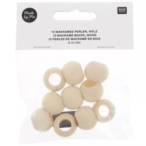 Set of 10 large-hole round wooden beads 19 mm for macramé - Natural