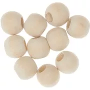 Set of 10 large-hole round wooden beads 19 mm for macramé - Natural