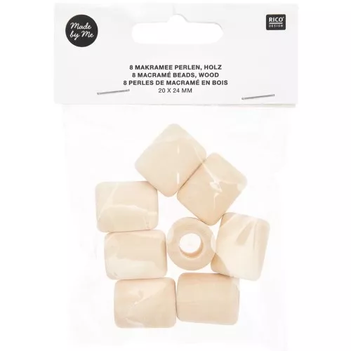 Set of 8 large-hole wooden tube beads 24x20mm for macramé - Natural x1