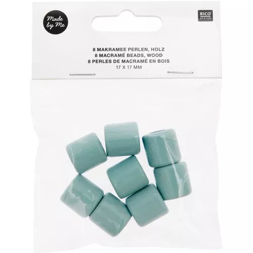 Set of 8 large-hole 17mm wooden tube beads for macramé - Turquoise x1