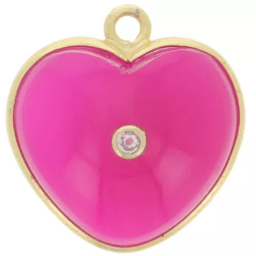 18x16mm Heart Pendant gemstone onium oxide - Gold - Pink Chalcedony