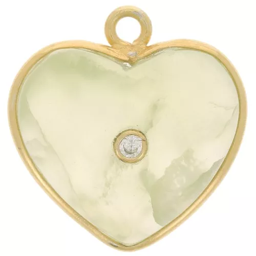 18x16mm Heart Pendant gemstone onium oxide - Gold - Prehnite x1& zirc
