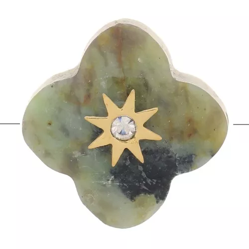 13mm faceted clover bead in gemstone & zirconium oxide - African Turquoise x1
