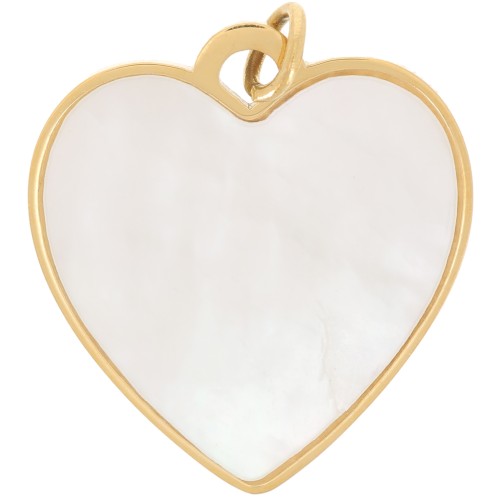 19x17mm 316L stainless steel Mother-of-pearl heart pendant and open ring - Gold x1