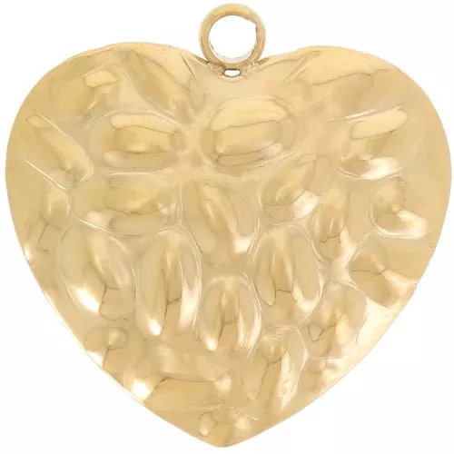 16mm 304L stainless steel textured domed heart pendant - gold x1