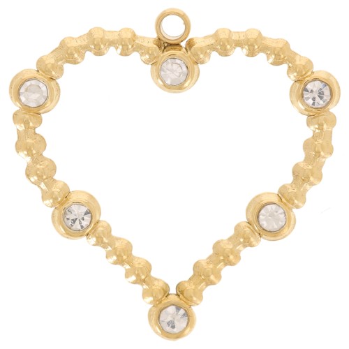 23x22mm Stainless steel Heart pendants - small balls & zirconium oxides - Gold x2