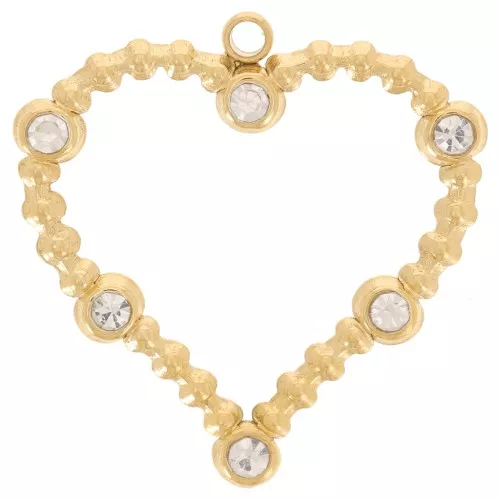 23x22mm Stainless steel Heart pendants - small balls & zirconium oxides - Gold x2