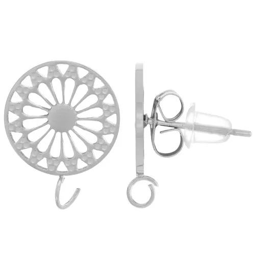 12mm 316L stainless steel openwork earstuds with open ring x2