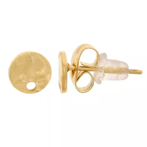 6mm Stainless steel 316L Round hammered earstuds with one hole - Gold x2