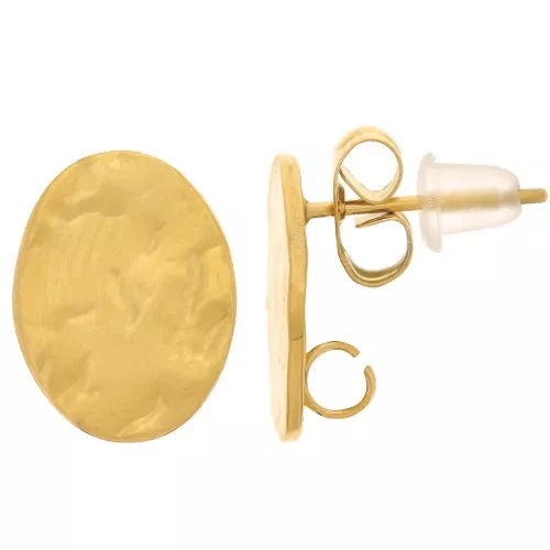 13x10mm 316L stainless steel Hammered oval earstuds - open hoop - Gold x2