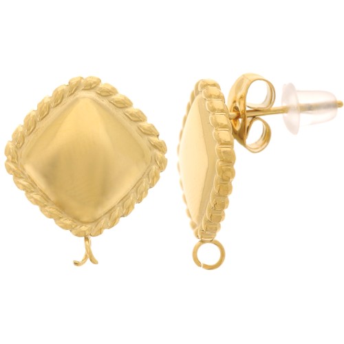 17x14mm 304L stainless steel Cord-effect diamond earstuds - Gold x2