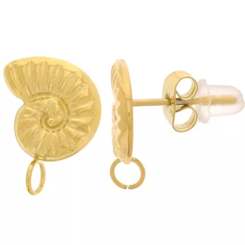 15x11mm 304L stainless steel Shell earstuds - open ring - Gold x2