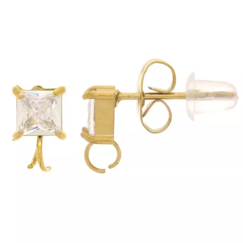 8x5mm 304L stainless steel Square earstuds with zirconium oxide - Gold x2