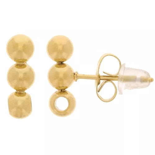 12x4mm Stainless steel 304L Earstuds bar 3 balls with one hole - Gold x2