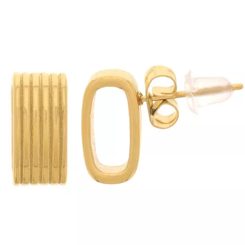 12x5.5mm 304L Stainless Steel Ribbed Hollow Design EarStuds - Gold x2