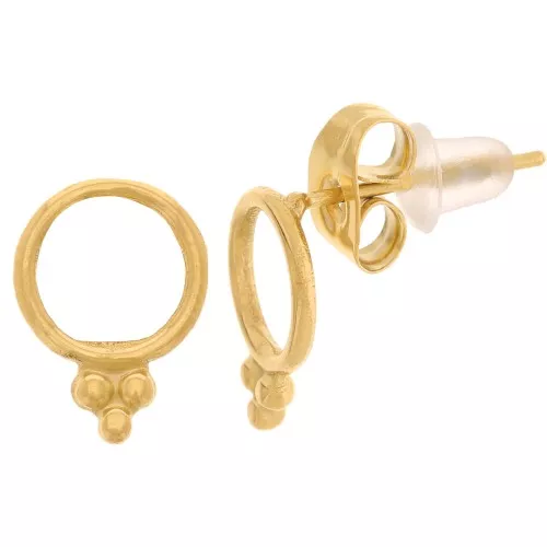 8mm 316L stainless steel hollow circle earstuds with small balls - Gold x2