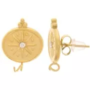 18x14mm 316L stainless steel Oval earstuds - star pattern with CZ - Gold x2