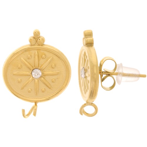 18x14mm 316L stainless steel Oval earstuds - star pattern with CZ - Gold x2