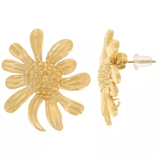 28x24mm 304L stainless steel Daisy flower earstuds open ring - Gold x2